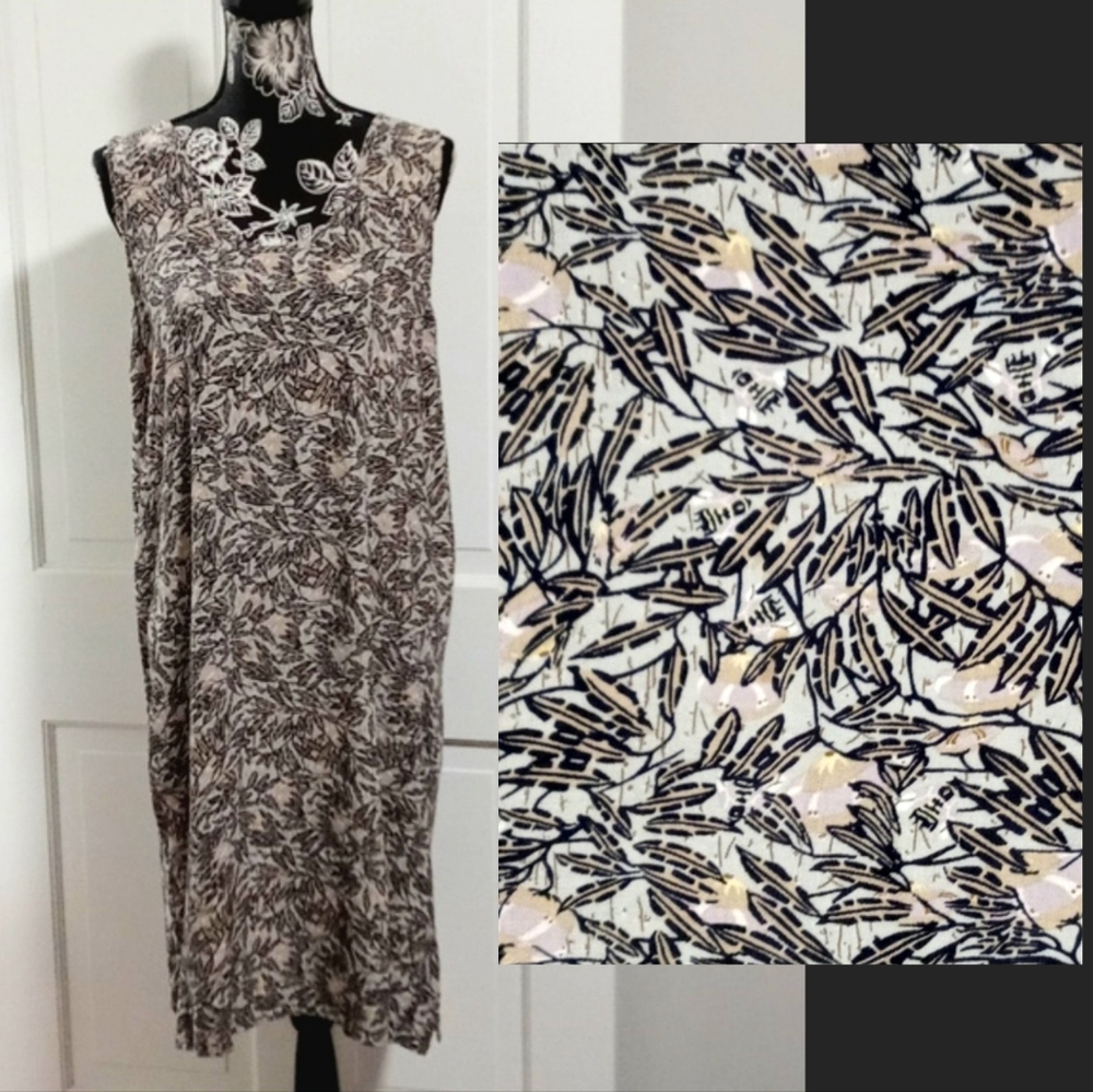 🖤VTG Flax by Jeanne Engelhart🖤 - Black/Tan Floral Print Sleeveless Dress